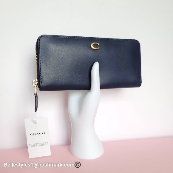 COACH Slim Accordion Smooth Leather Wallet with Back Slip Pocket- Dark Navy ⭐ - Picture 2 of 16